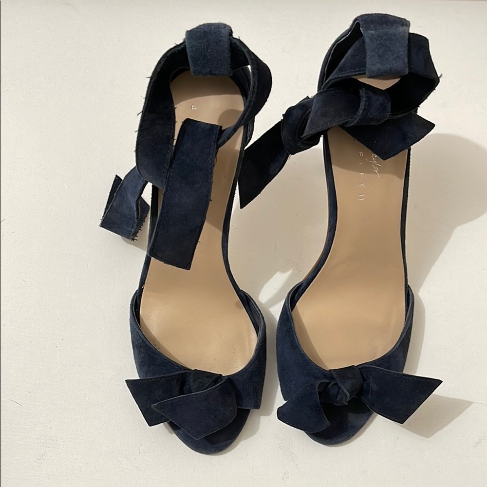 Lord & Taylor 424 Fifth Navy Suede Faye Open Toe Heels 7 1/2